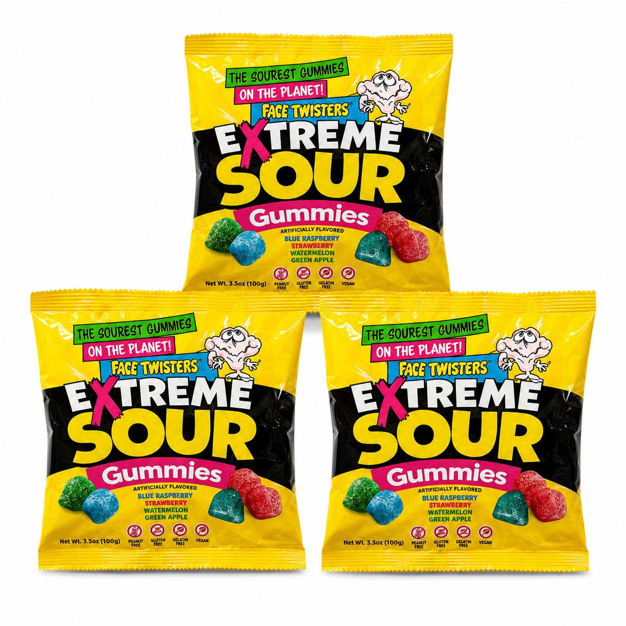 Face Twister Extreme Sour Gummies 3.5oz (3 Pack)