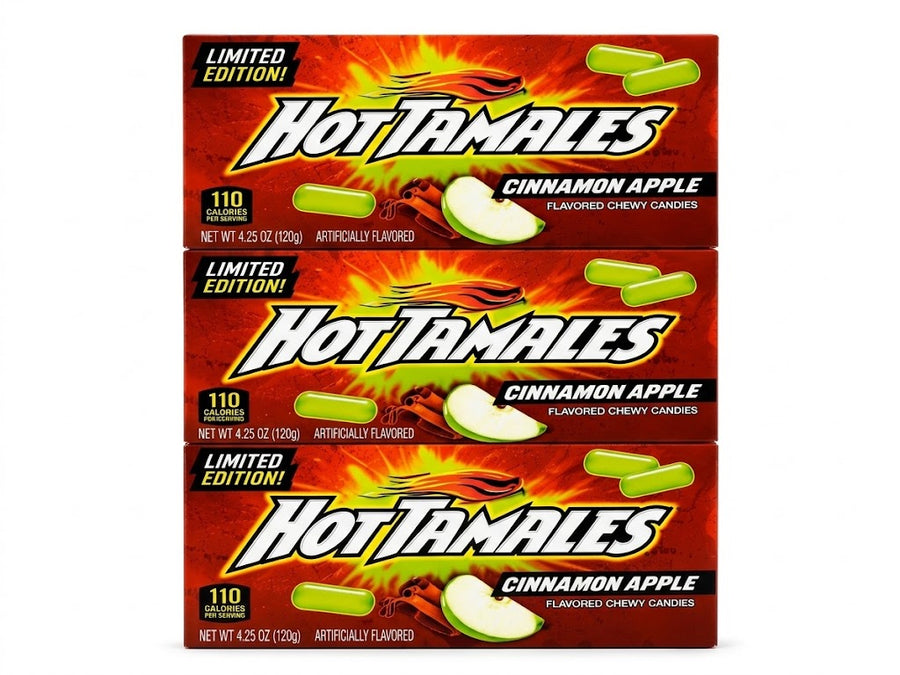 Hot Tamales - Cinnamon Apple Flavor Chewy Candy 4.25 Box (3-Pack)