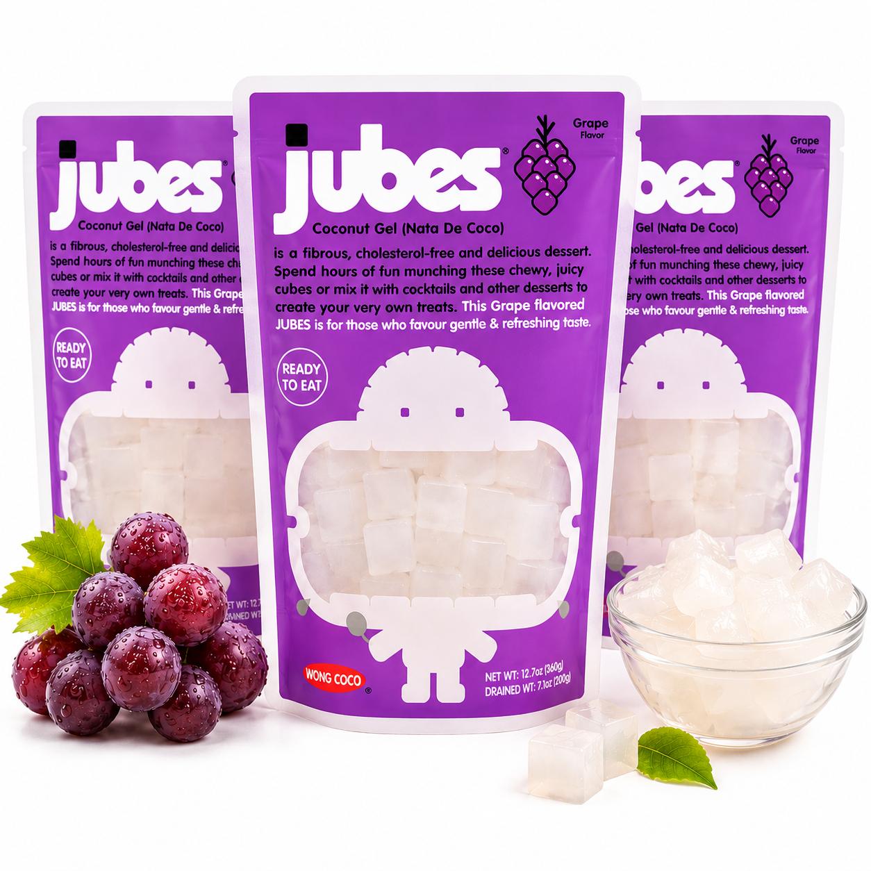 Jubes Grape Nata De Coco Jelly Cubes (12.7 oz, Pack of 3)